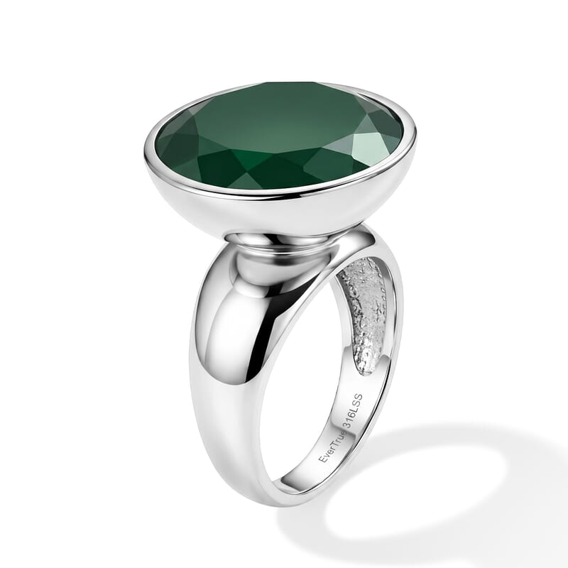 EverTrue Green Onyx 14.50 ctw Solitaire Ring in Stainless Steel (Size 9)