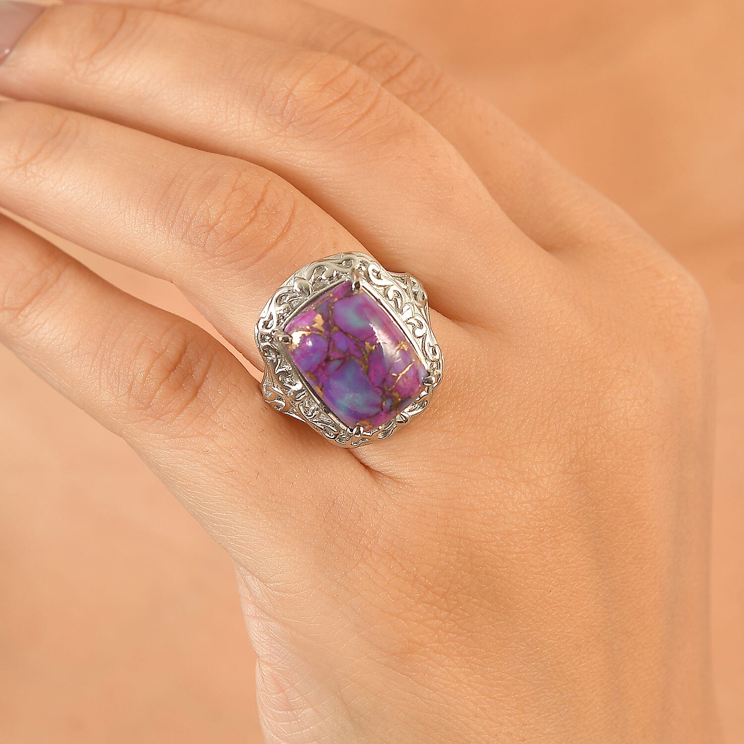 EverTrue Mojave Purple Turquoise 11.00 ctw Ring in Stainless Steel (Size 7.0)