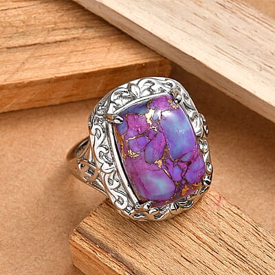 EverTrue Mojave Purple Turquoise 11.00 ctw Ring in Stainless Steel (Size 8.0)