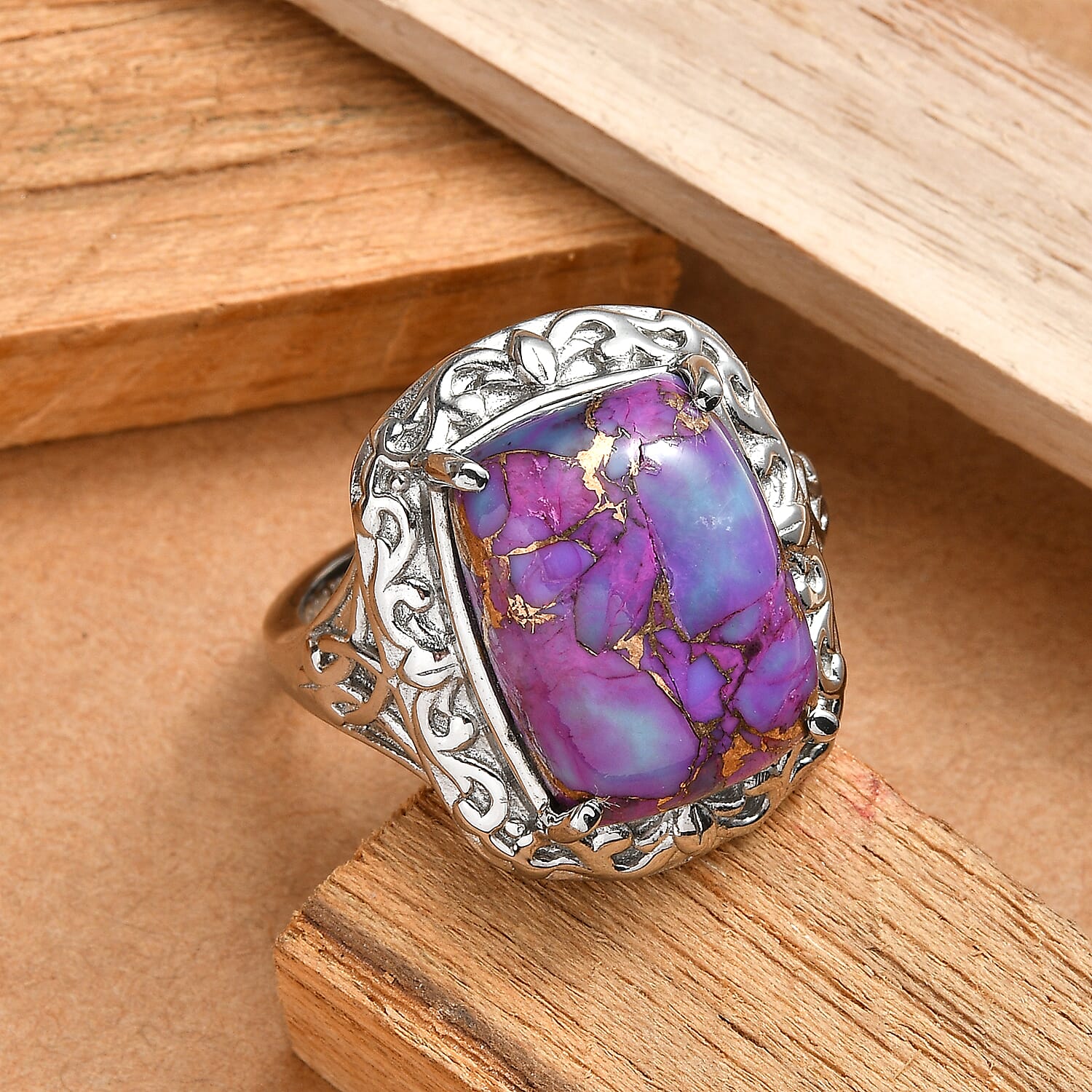 EverTrue Mojave Purple Turquoise 11.00 ctw Ring in Stainless Steel (Size 9.0)