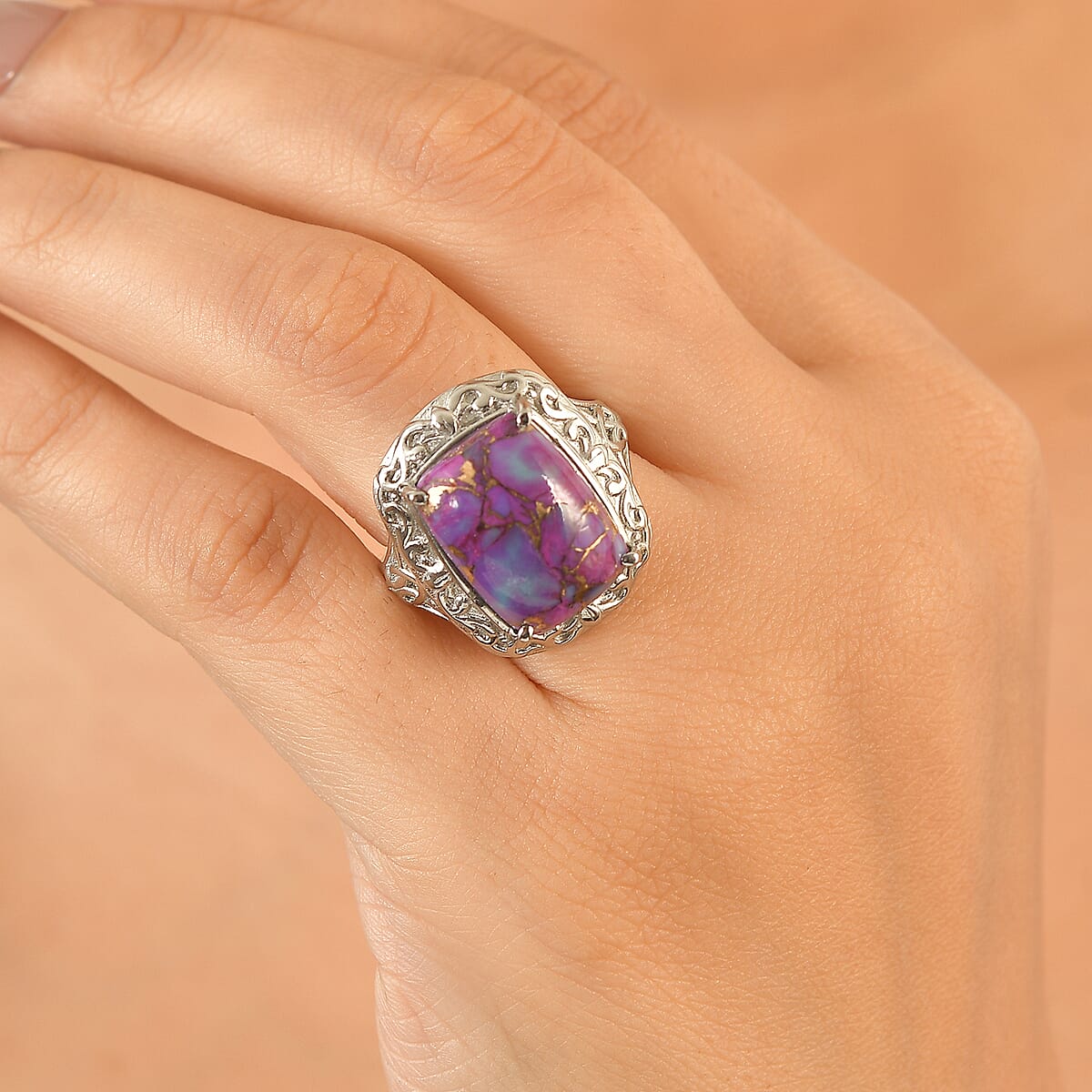 EverTrue Mojave Purple Turquoise 11.00 ctw Ring in Stainless Steel (Size 9.0) image number 2