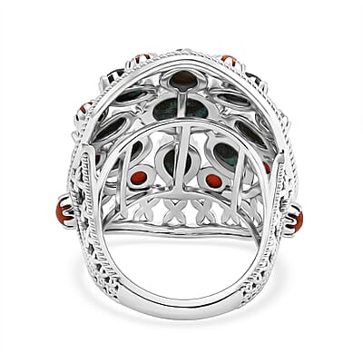 D'Joy Premium Blue Moon Turquoise 4.50 ctw and Coral Ring in Sterling Silver (Size 10.0)