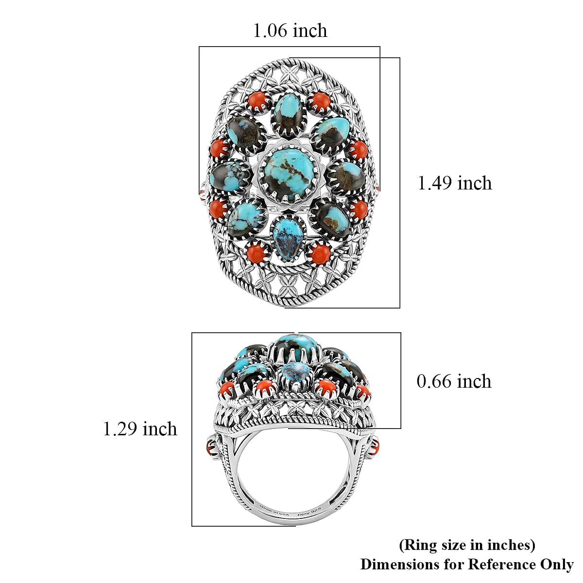 D'Joy Premium Blue Moon Turquoise 4.50 ctw and Coral Ring in Sterling Silver (Size 10.0) image number 5