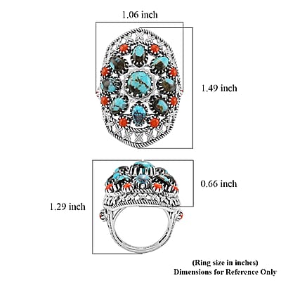 D'Joy Premium Blue Moon Turquoise 4.50 ctw and Coral Ring in Sterling Silver (Size 10.0)