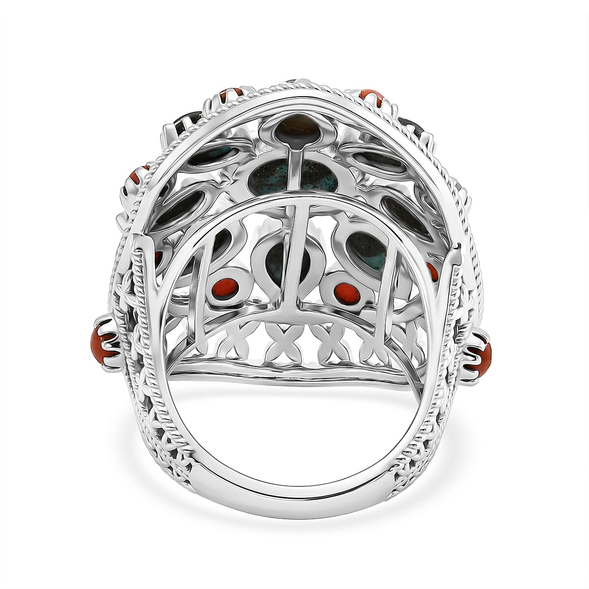 D'Joy Premium Blue Moon Turquoise 4.50 ctw and Coral Ring in Sterling Silver (Size 7.0) image number 4