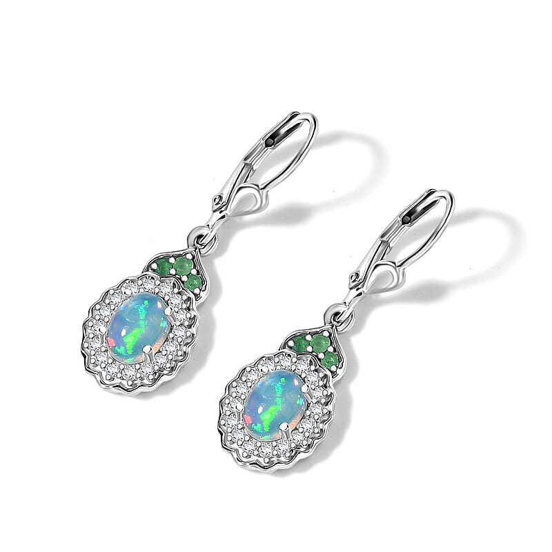 D'Joy Premium Ethiopian Welo Opal and Multi Gemstone 1.90 ctw Opaline Blossom Earrings in Rhodium Over Sterling Silver
