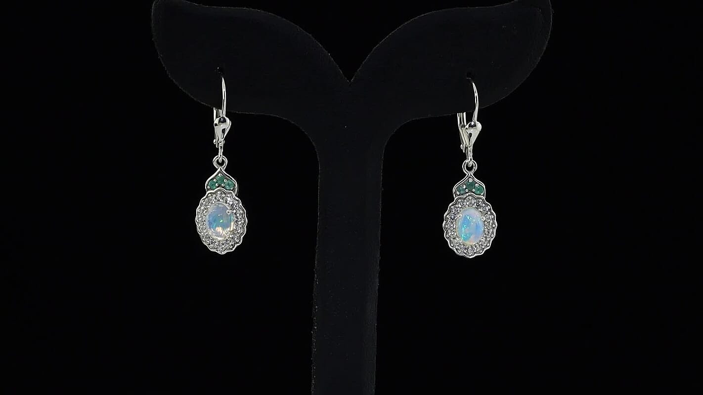 TLV D'Joy Premium Ethiopian Welo Opal, Multi Gemstone Earrings in Rhodium Over Sterling Silver 1.90 ctw