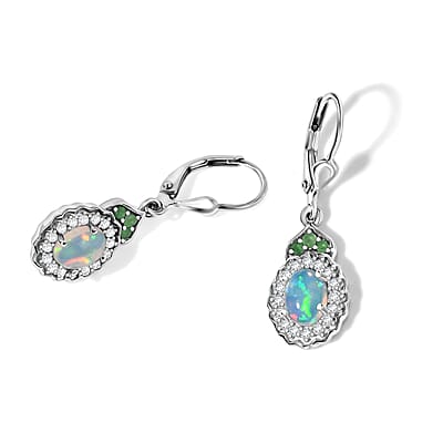 D'Joy Premium Ethiopian Welo Opal and Multi Gemstone 1.90 ctw Opaline Blossom Earrings in Rhodium Over Sterling Silver