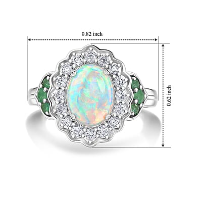 D'Joy Premium Ethiopian Welo Opal and Multi Gemstone 2.00 ctw Ring in Rhodium Over Sterling Silver (Size 5.0)