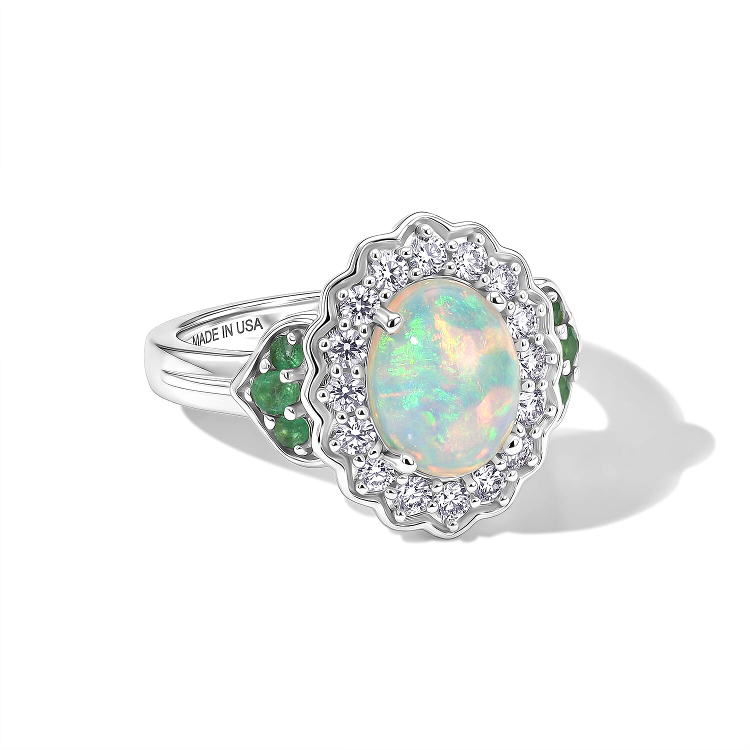 D'Joy Premium Ethiopian Welo Opal and Multi Gemstone 2.00 ctw Ring in Rhodium Over Sterling Silver (Size 7.0)