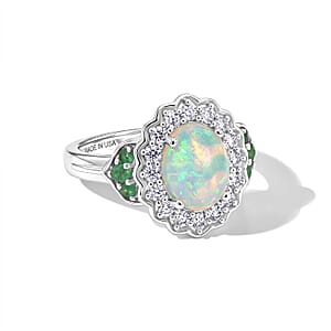 D'Joy Premium Ethiopian Welo Opal and Multi Gemstone 2.00 ctw Ring in Rhodium Over Sterling Silver (Size 7.0)