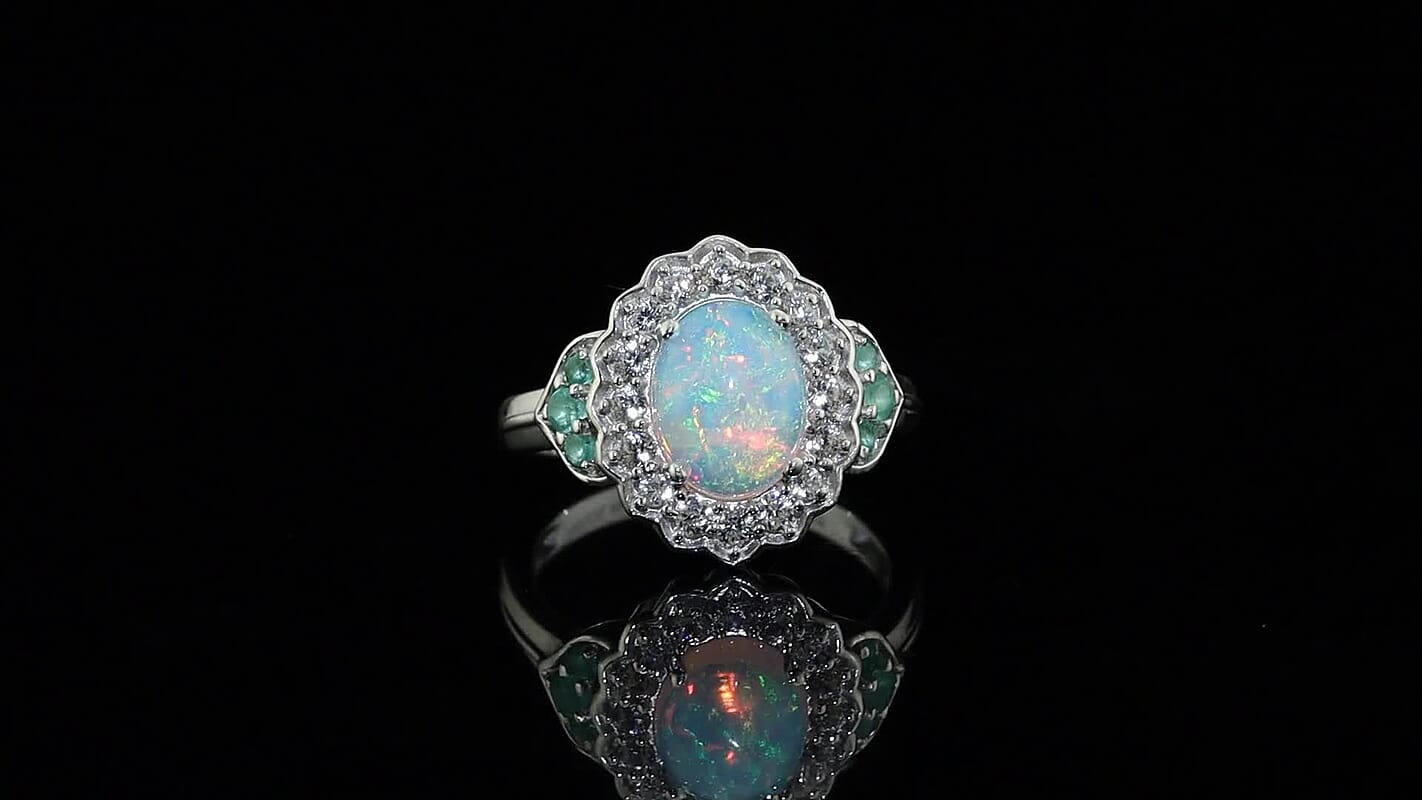 TLV D'Joy Premium Ethiopian Welo Opal, Multi Gemstone Ring in Rhodium Over Sterling Silver (Size 7.0) 2.00 ctw