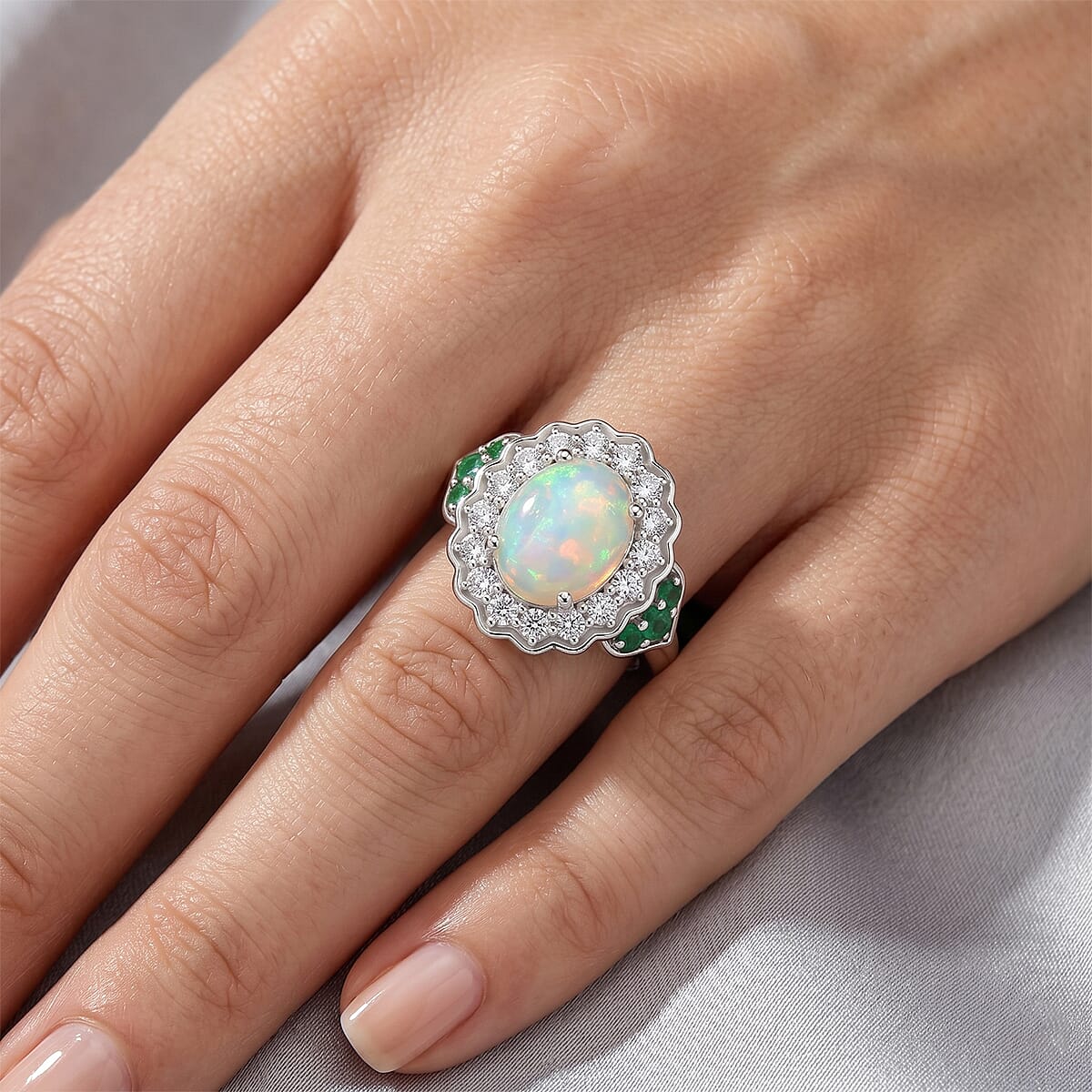 D'Joy Premium Ethiopian Welo Opal and Multi Gemstone 2.00 ctw Ring in Rhodium Over Sterling Silver (Size 7.0) image number 1
