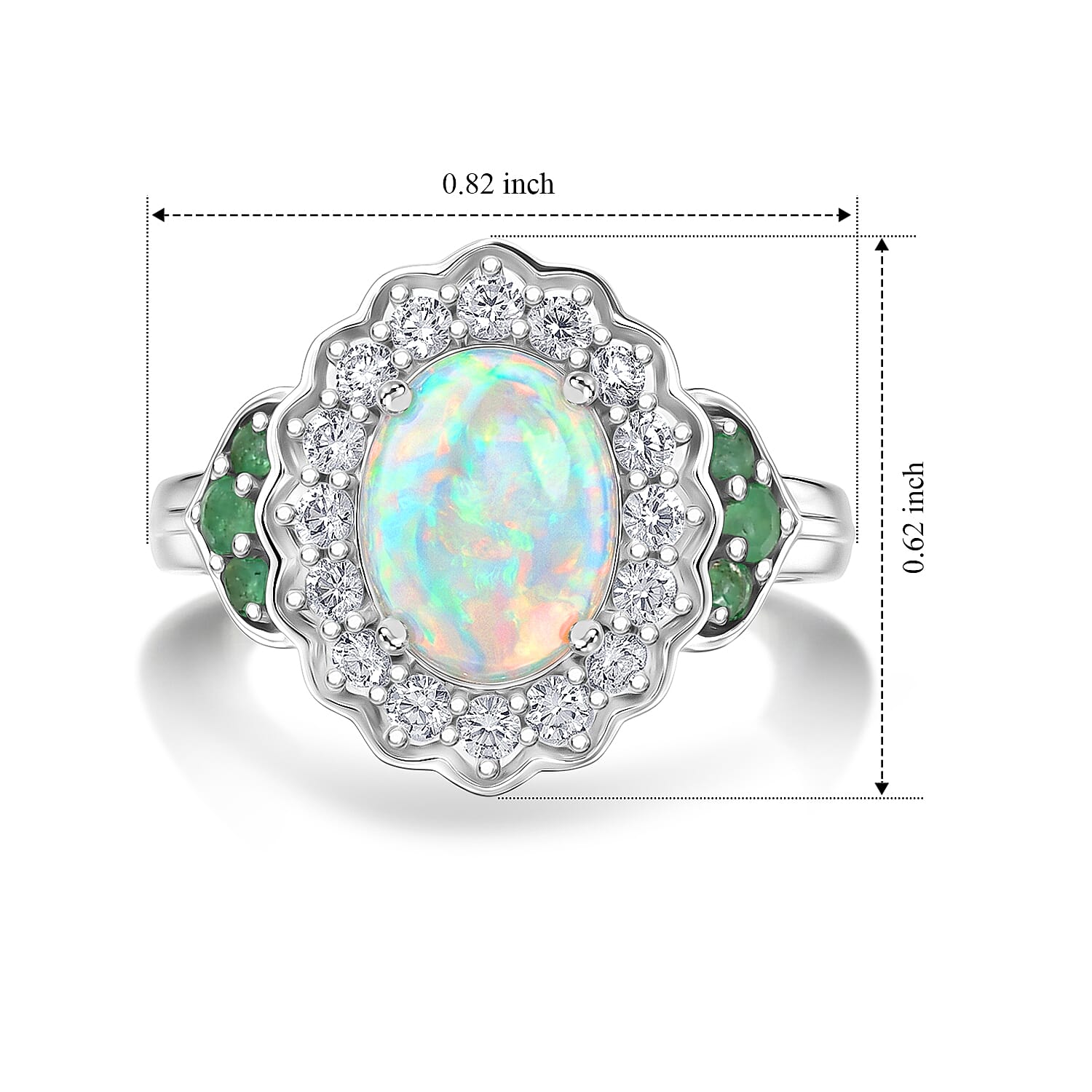 D'Joy Premium Ethiopian Welo Opal and Multi Gemstone 2.00 ctw Ring in Rhodium Over Sterling Silver (Size 7.0)
