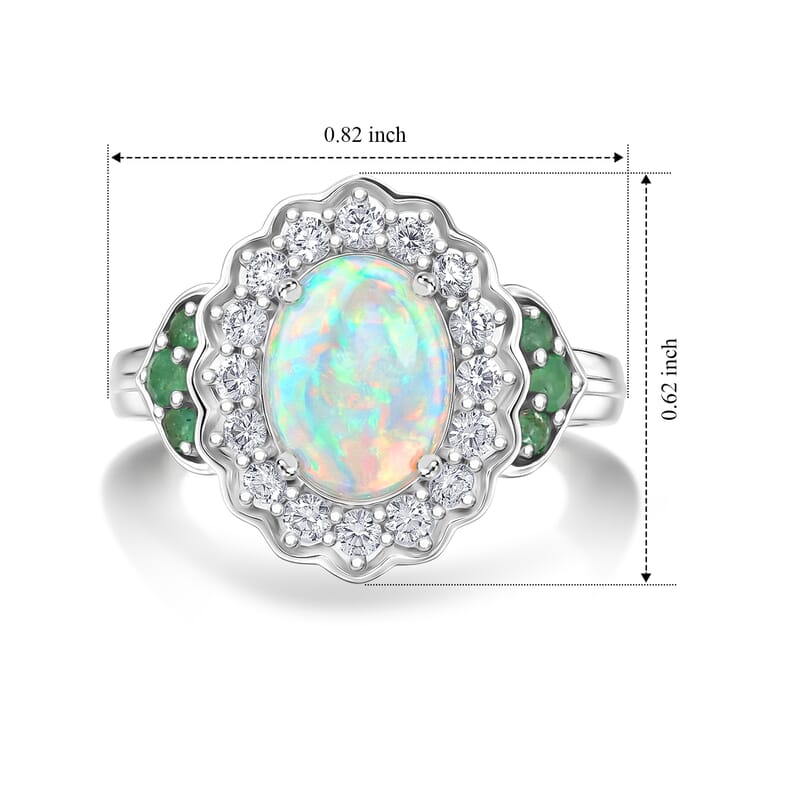 D'Joy Premium Ethiopian Welo Opal and Multi Gemstone 2.00 ctw Opaline Blossom Ring in Rhodium Over Sterling Silver (Size 7.0)