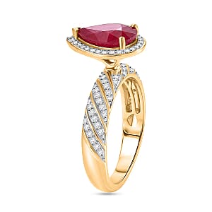 Luxoro 10K Yellow Gold AAA Montepuez Ruby, Diamond (I2) (0.36 cts) Twisted Flame Ring (Size 10.0) (4.15 g) 2.70 ctw
