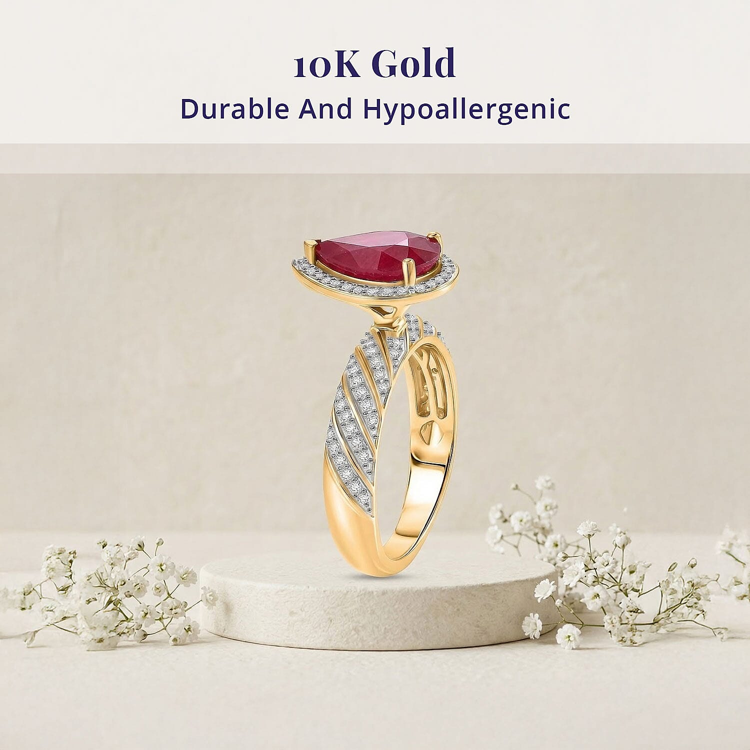 Luxoro AAA Montepuez Ruby and I2 Diamond 3.00 ctw Twisted Flame Ring in 10K Yellow Gold (Size 6.0) 4.15 Grams