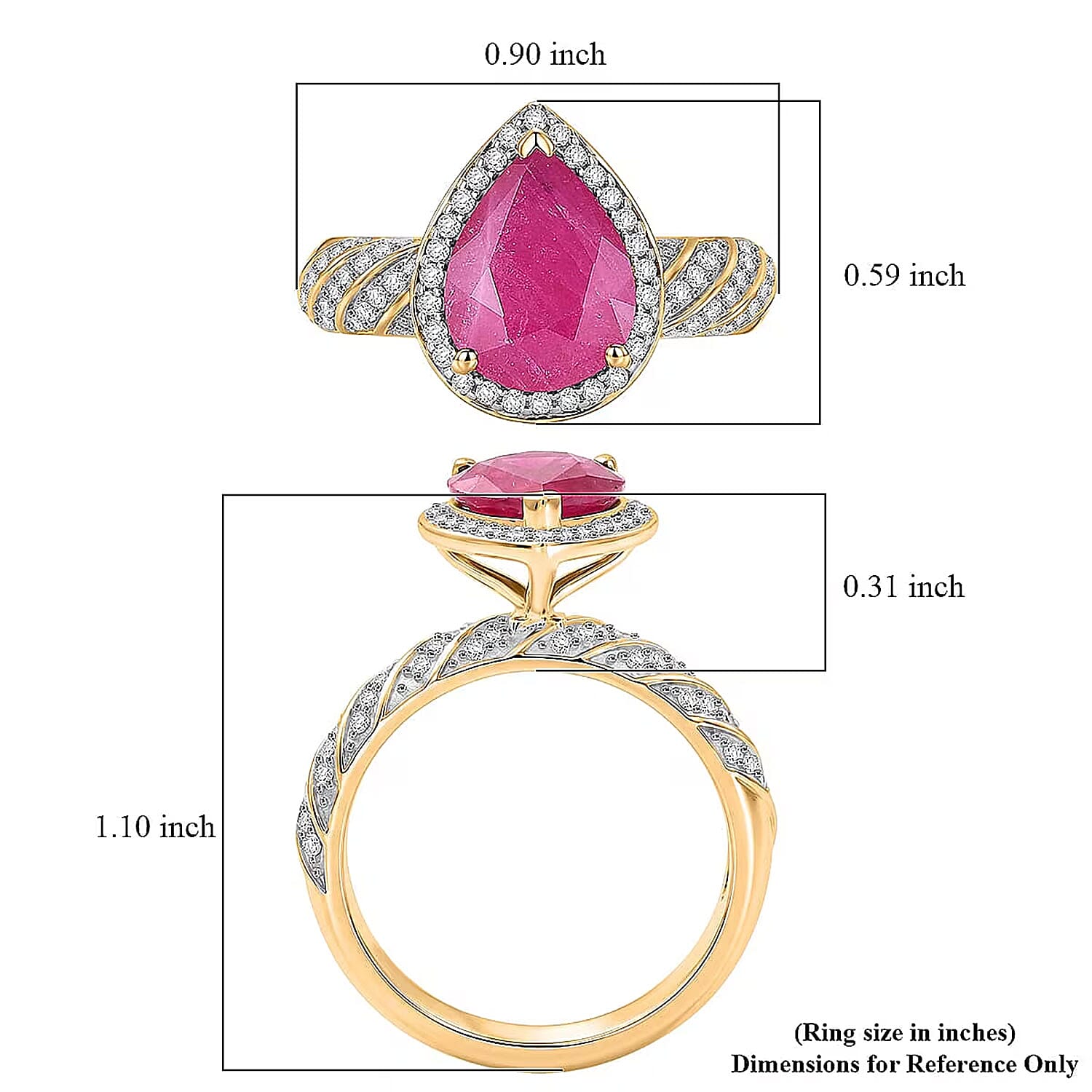 Luxoro AAA Montepuez Ruby and I2 Diamond 3.00 ctw Twisted Flame Ring in 10K Yellow Gold (Size 6.0) 4.15 Grams