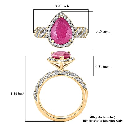 Luxoro AAA Montepuez Ruby and I2 Diamond 3.00 ctw Twisted Flame Ring in 10K Yellow Gold (Size 6.0) 4.15 Grams