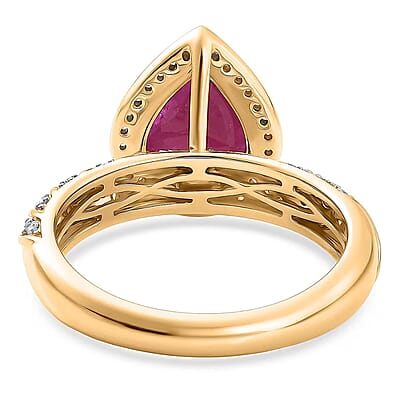 Luxoro AAA Montepuez Ruby and I2 Diamond 3.00 ctw Twisted Flame Ring in 10K Yellow Gold (Size 6.0) 4.15 Grams
