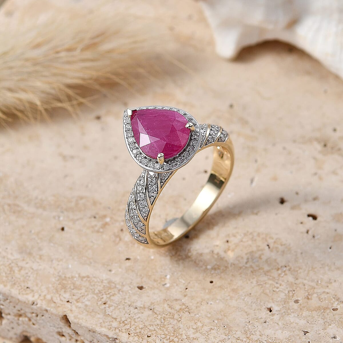 Luxoro 10K Yellow Gold AAA Montepuez Ruby, Diamond (I2) (0.36 cts) Twisted Flame Ring (Size 6.5) (4.15 g) 2.70 ctw image number 1