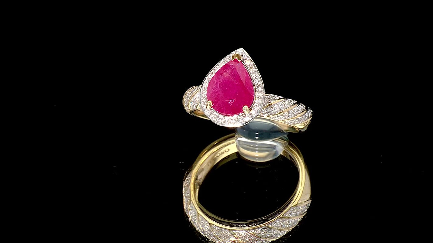 Luxoro 10K Yellow Gold AAA Montepuez Ruby, Diamond (I2) (0.36 cts) Twisted Flame Ring (Size 6.0) (4.15 g) 2.70 ctw