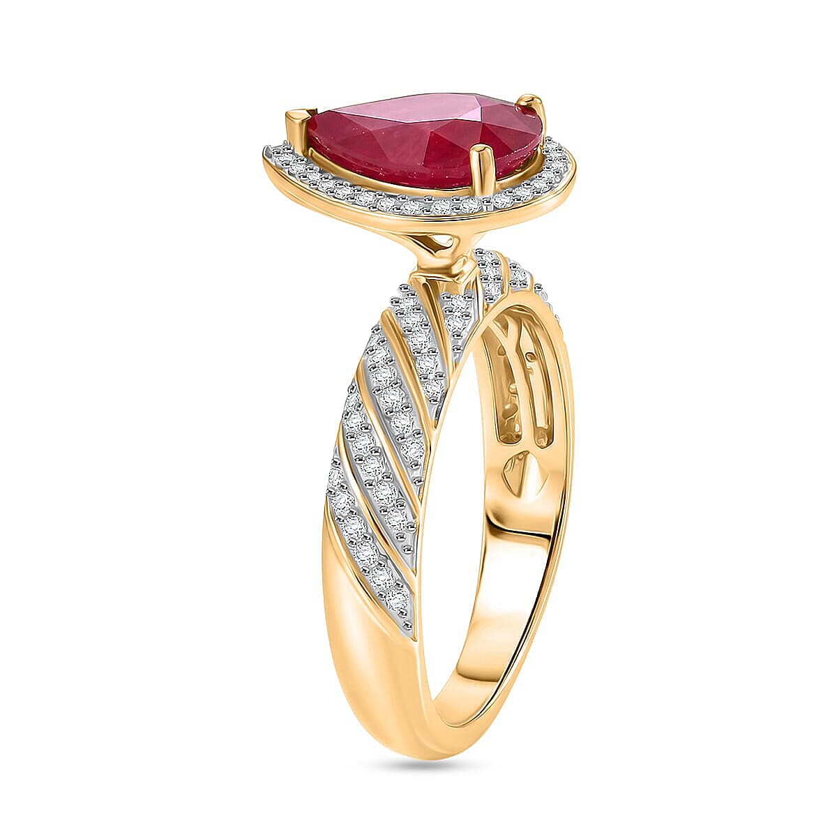 Luxoro AAA Montepuez Ruby and I2 Diamond 3.00 ctw Twisted Flame Ring in 10K Yellow Gold (Size 7.0) 4.15 Grams image number 3