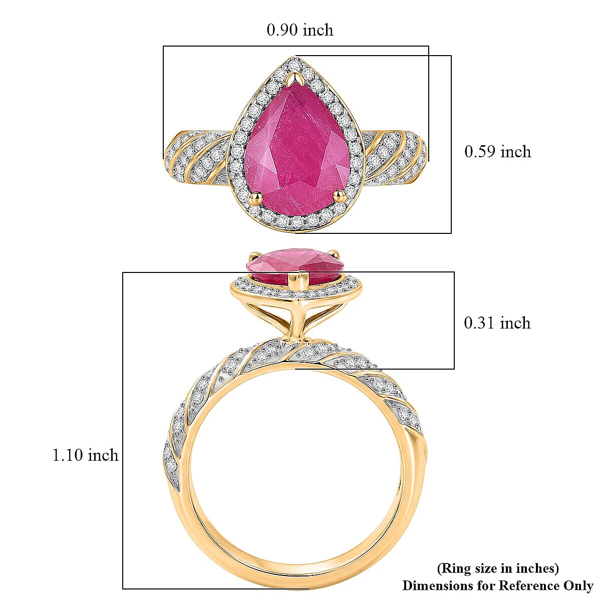 Luxoro AAA Montepuez Ruby and I2 Diamond 3.00 ctw Twisted Flame Ring in 10K Yellow Gold (Size 7.0) 4.15 Grams image number 5