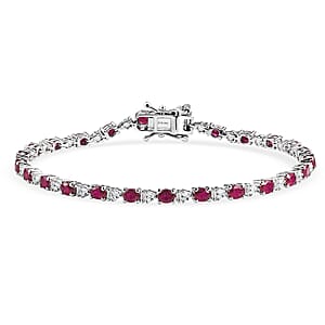 D'Joy Premium Montepuez Ruby and Moissanite 5.85 ctw Scarlet Link Bracelet in Rhodium Over Sterling Silver (7.25 In)