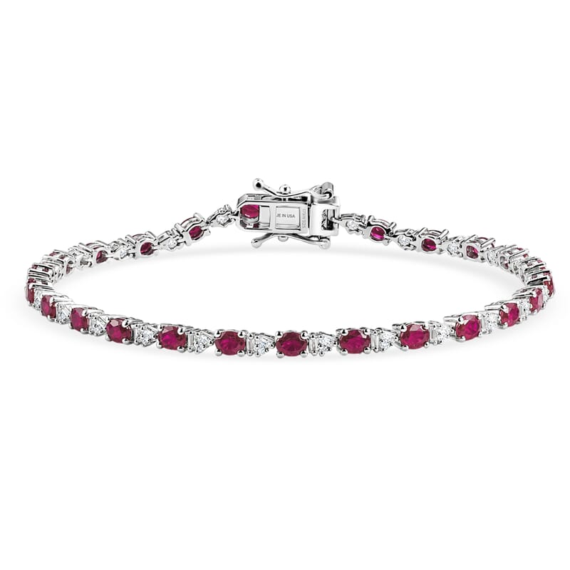 D'Joy Premium Montepuez Ruby and Moissanite 5.85 ctw Scarlet Link Bracelet in Rhodium Over Sterling Silver (7.25 In)