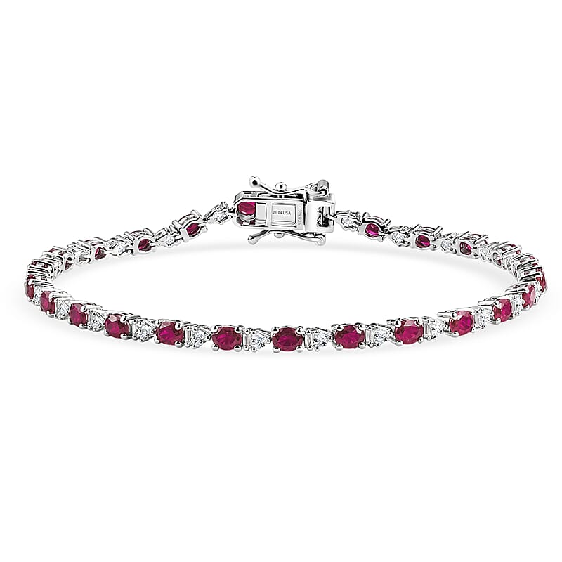 D'Joy Premium Montepuez Ruby and Moissanite 5.85 ctw Scarlet Link Bracelet in Rhodium Over Sterling Silver (7.25 In)
