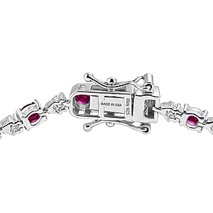 D'Joy Premium Montepuez Ruby and Moissanite 5.85 ctw Scarlet Link Bracelet in Rhodium Over Sterling Silver (7.25 In)