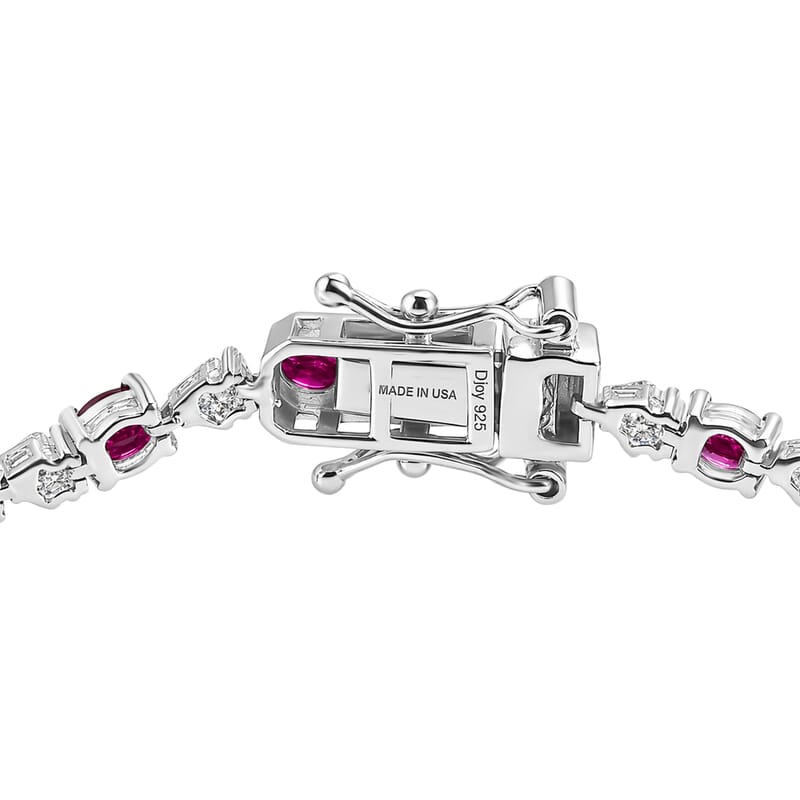 D'Joy Premium Montepuez Ruby and Moissanite 5.85 ctw Scarlet Link Bracelet in Rhodium Over Sterling Silver (7.25 In)