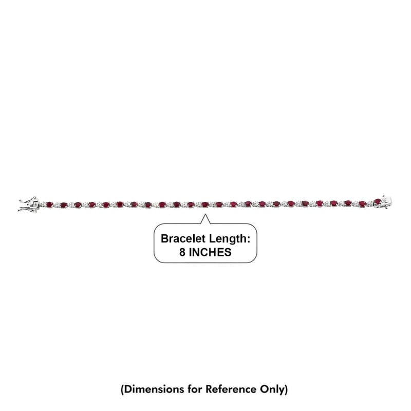 D'Joy Premium Montepuez Ruby and Moissanite 5.85 ctw Scarlet Link Bracelet in Rhodium Over Sterling Silver (7.25 In)