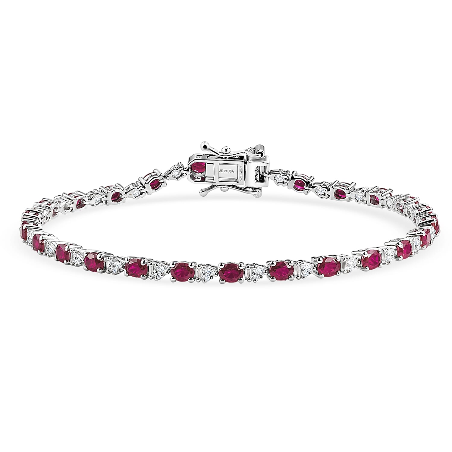 D'Joy Premium Montepuez Ruby and Moissanite 5.35 ctw Scarlet Link Bracelet in Rhodium Over Sterling Silver (6.50 In)