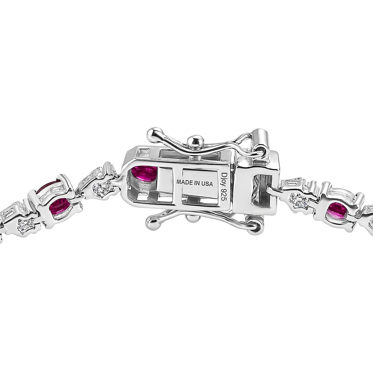 D'Joy Premium Montepuez Ruby and Moissanite 5.35 ctw Scarlet Link Bracelet in Rhodium Over Sterling Silver (6.50 In)