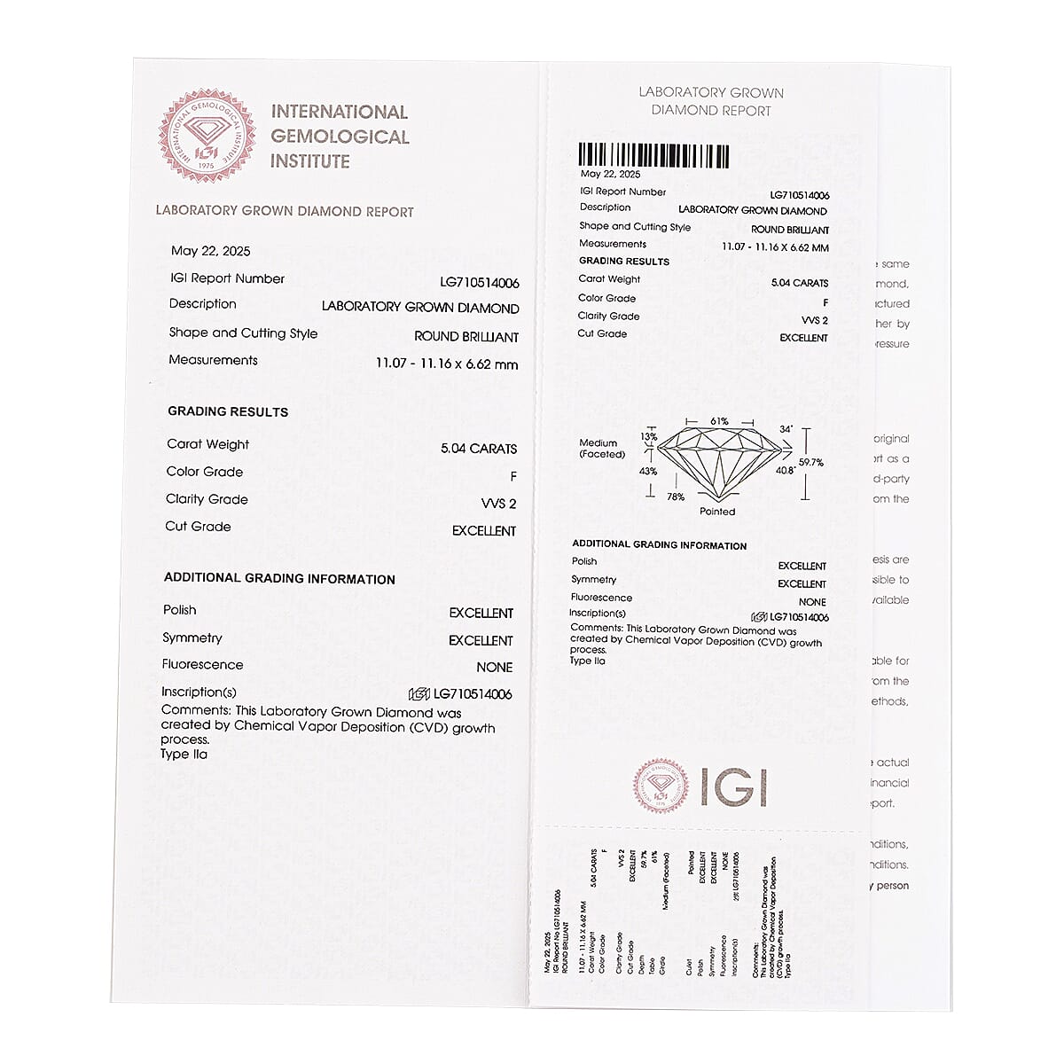 IGI Certified Luxuriant Lab Grown Diamond (Round) (EF-VVS2) 5.00 ctw