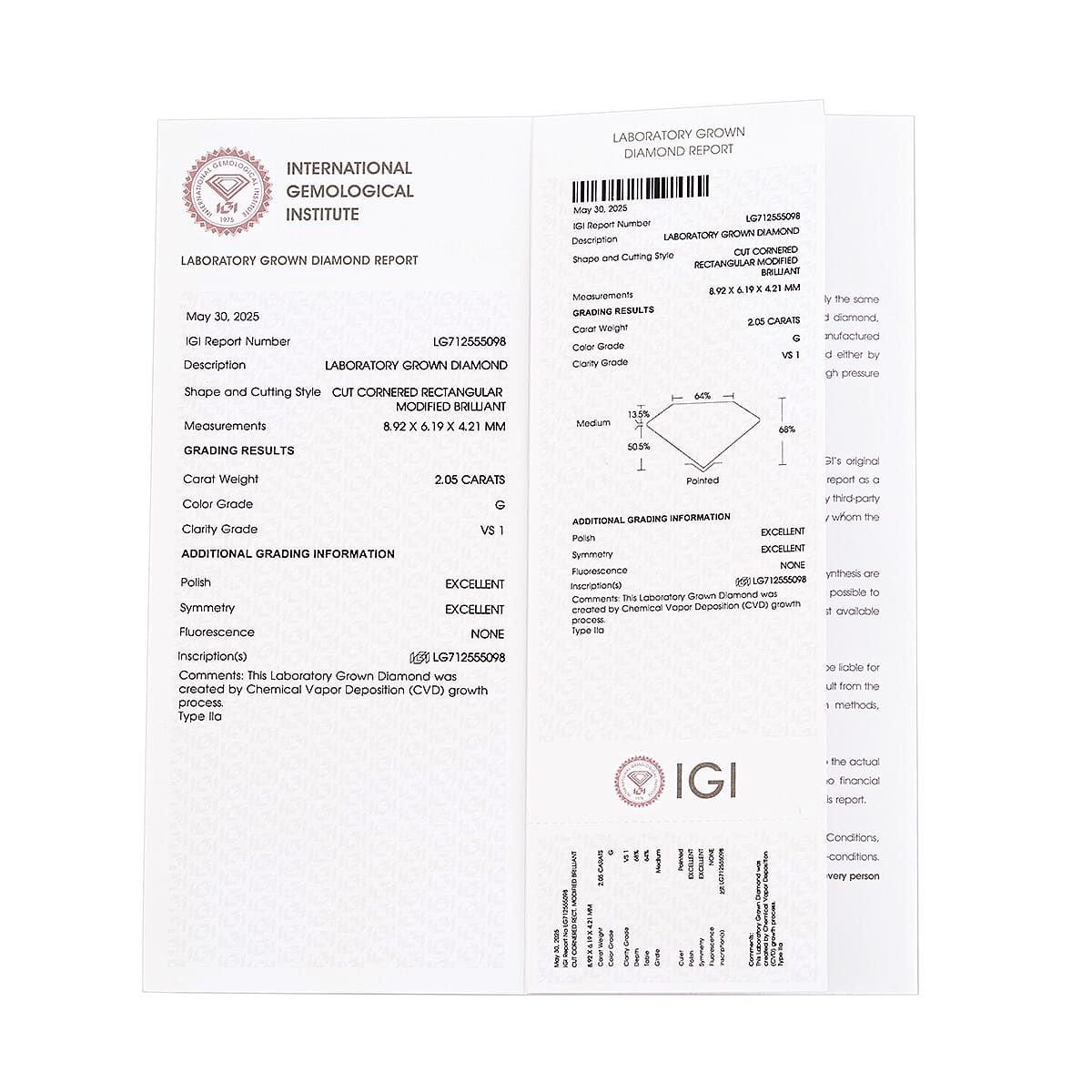 Luxuriant Lab Grown Diamond (Radiant) (G, VS) 2.00 ctw