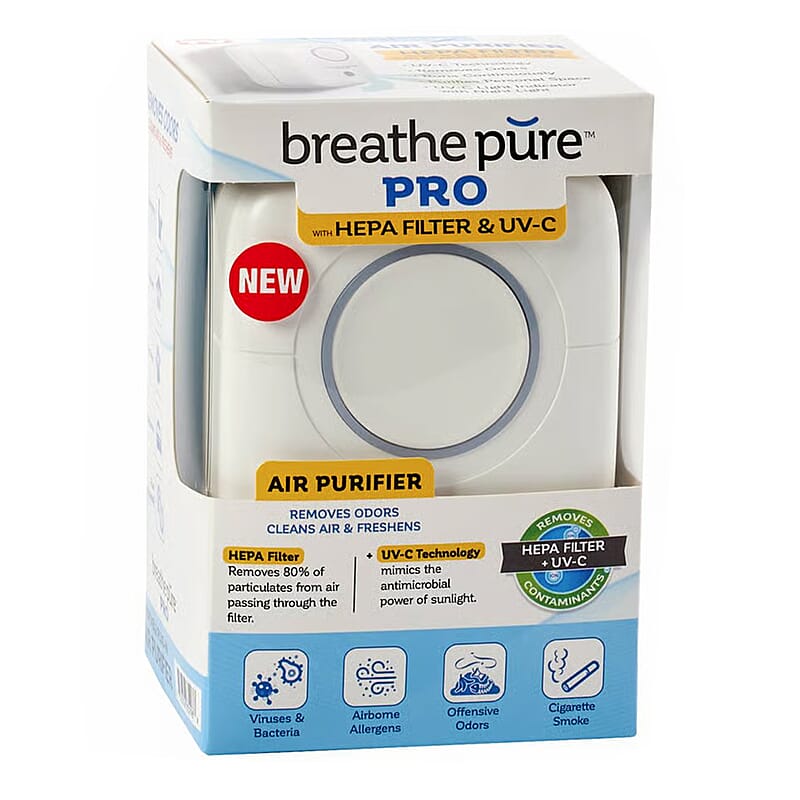 Closeout Breathe Pure Pro with Hepa Filter and UV-C Air Purifier Removes Odors, Cleans and Freshens