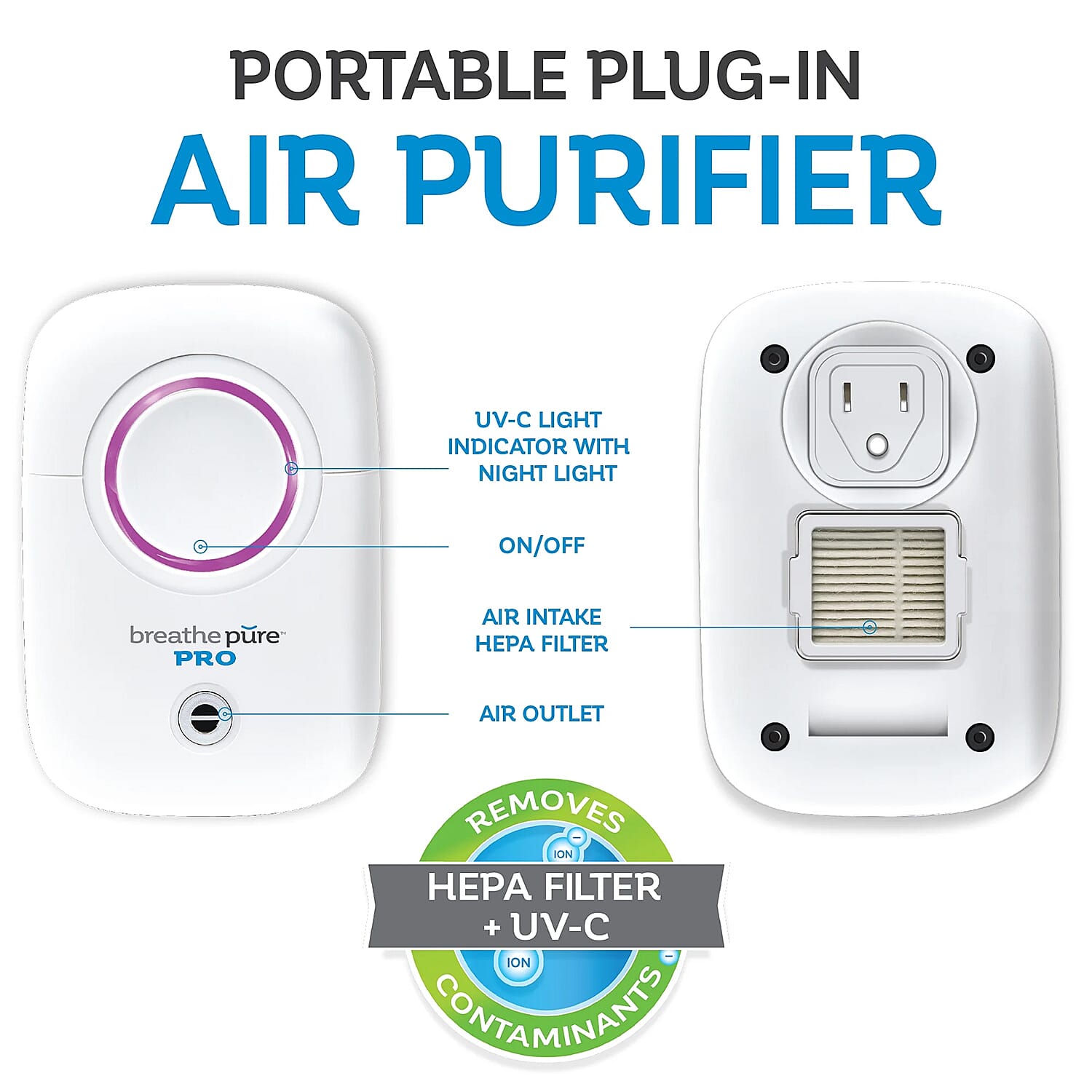 Closeout Breathe Pure Pro with Hepa Filter and UV-C Air Purifier Removes Odors, Cleans and Freshens