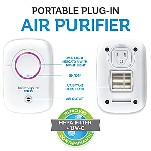 Closeout Breathe Pure Pro with Hepa Filter and UV-C Air Purifier Removes Odors, Cleans and Freshens