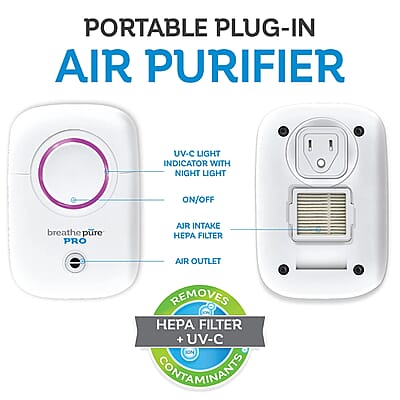 Closeout Breathe Pure Pro with Hepa Filter and UV-C Air Purifier Removes Odors, Cleans and Freshens