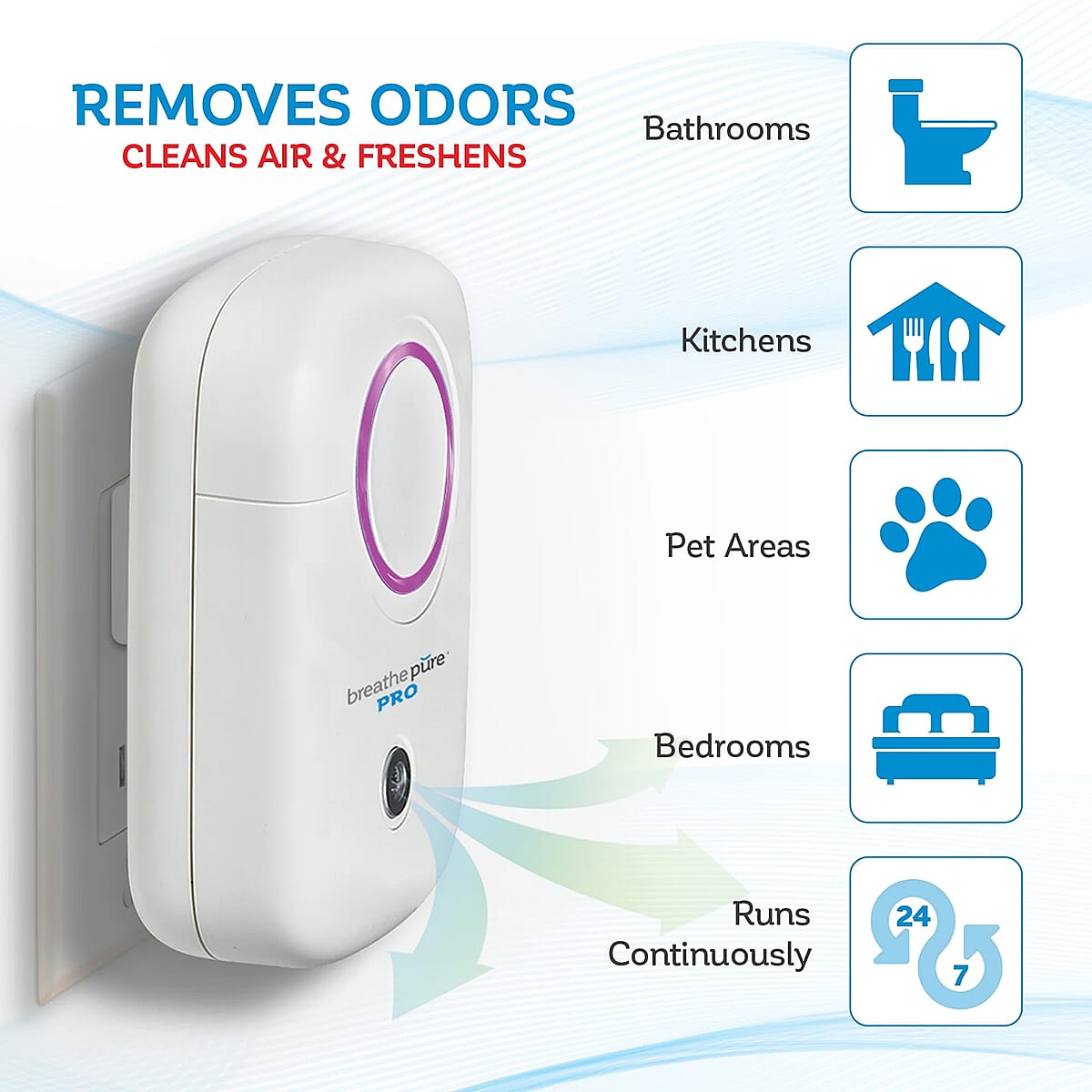 Closeout Breathe Pure Pro with Hepa Filter and UV-C Air Purifier Removes Odors, Cleans and Freshens image number 3