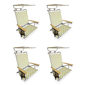Bliss Set of 4 Folding Beach Chairs with Canopy, Pocket, Cup Holder & Carry Straps - Pineapple