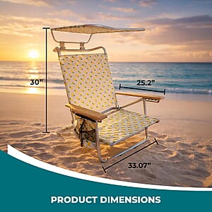 Bliss Set of 4 Folding Beach Chairs with Canopy, Pocket, Cup Holder & Carry Straps - Pineapple