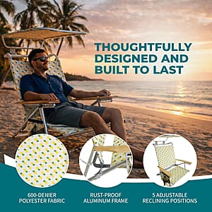Bliss Set of 4 Folding Beach Chairs with Canopy, Pocket, Cup Holder & Carry Straps - Pineapple
