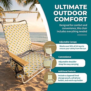 Bliss Set of 4 Folding Beach Chairs with Canopy, Pocket, Cup Holder & Carry Straps - Pineapple