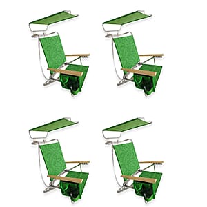 Bliss Set of 4 Folding Beach Chairs with Canopy, Pocket, Cup Holder & Carry Straps - Green Banana Leaves