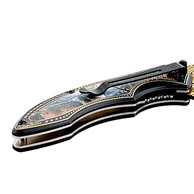 Razor Tactical Wolf Pattern Gold Titanium Blade Folding Knife