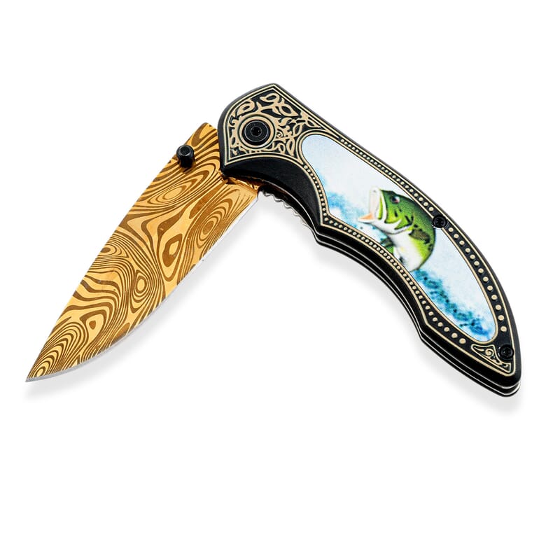 Razor Tactical Bass Pattern Gold Titanium Blade Folding Knife
